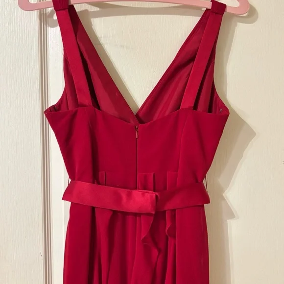 WHITE BY VERA WANG Womens Dress Chiffon Gown Size 8 Red Ruffles Wrap Bust Belted - Picture 9 of 13